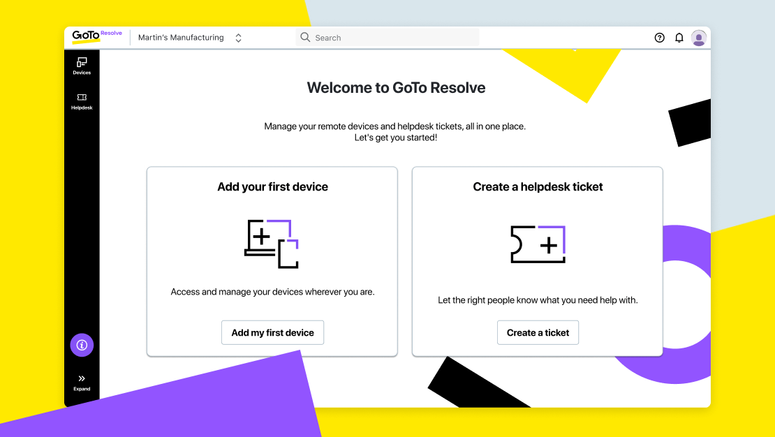 Desktop app screen showing GoTo Resolve’s new onboarding process.