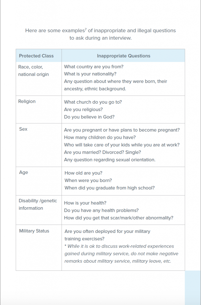 Examples of Inappropriate job interview questions