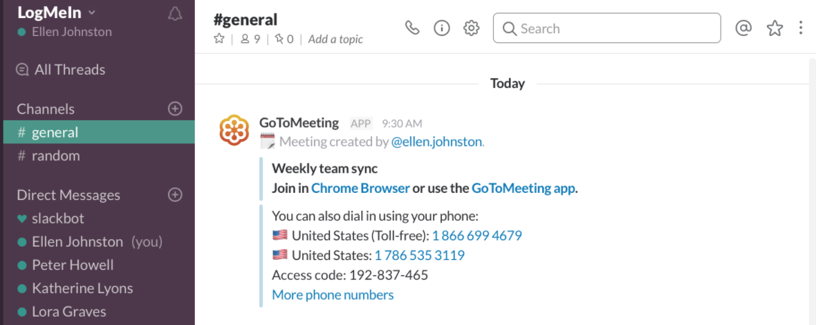 GoToMeeting Slack integration