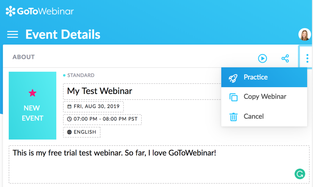 GoToWebinar practice mode