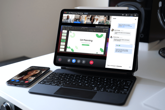 A laptop and phone showing the different ways you can use GoToMeeting.