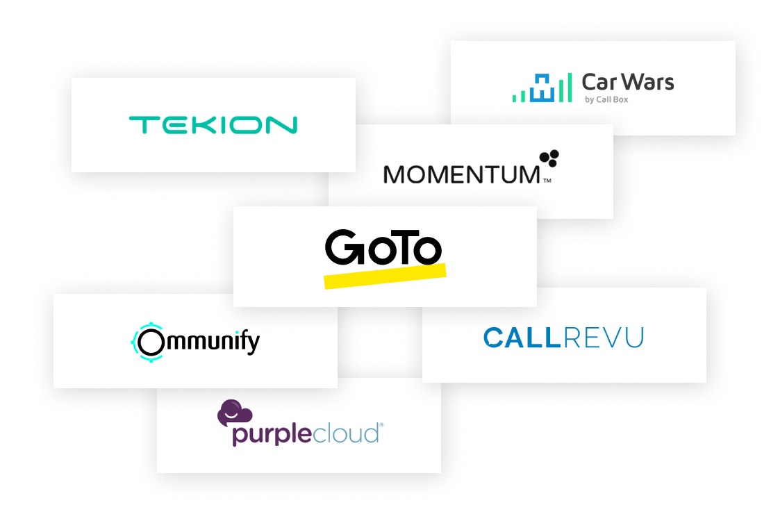 Collage che mostra i loghi delle integrazioni di GoTo Connect tutti raggruppati intorno al logo di GoTo.