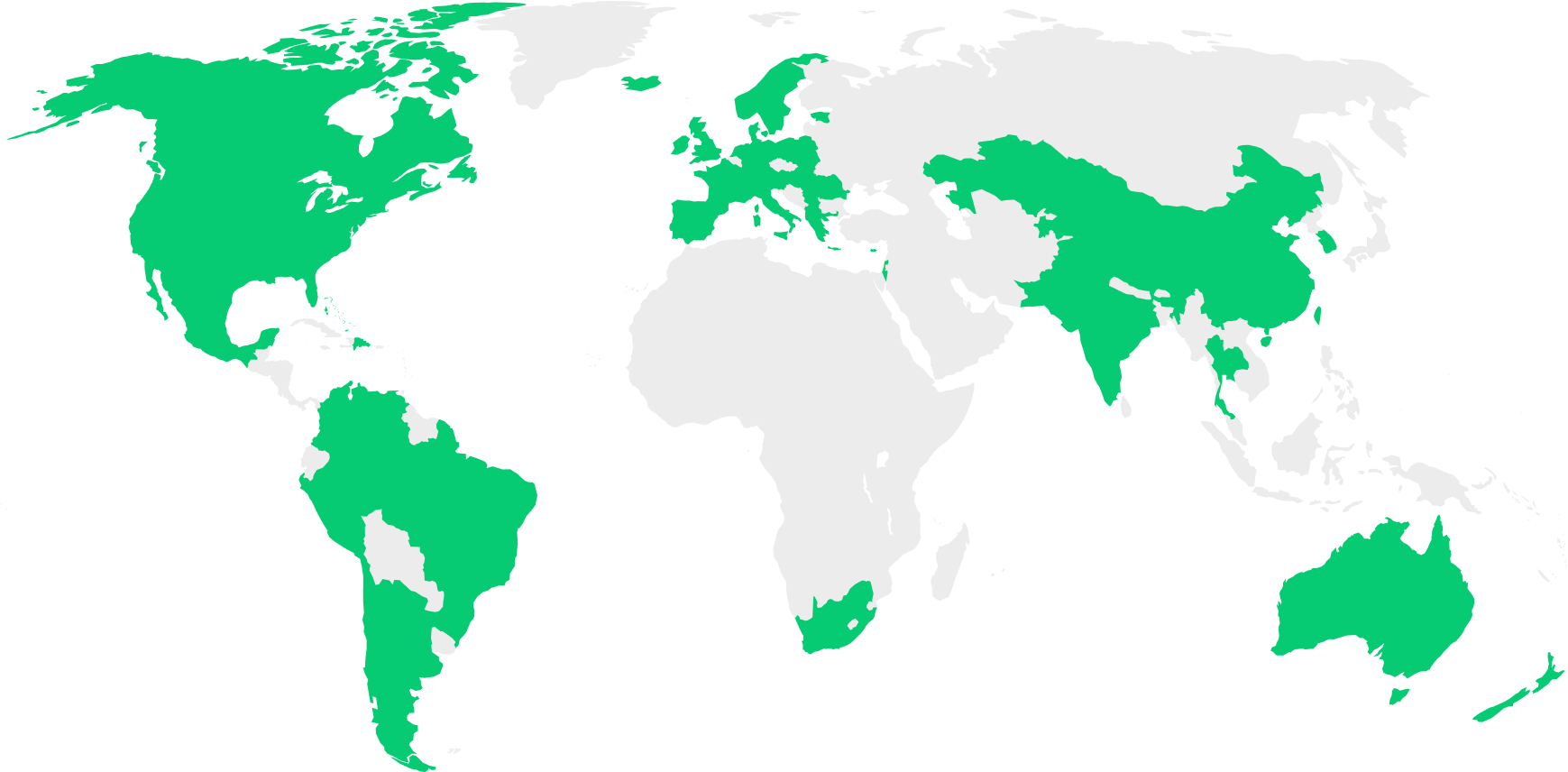 World map showing international calling countries.