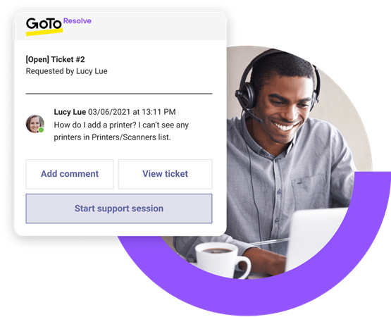 Con la creación de tickets conversacionales de GoTo Resolve, realizar una solicitud al equipo de TI es tan fácil como enviar un mensaje de chat.