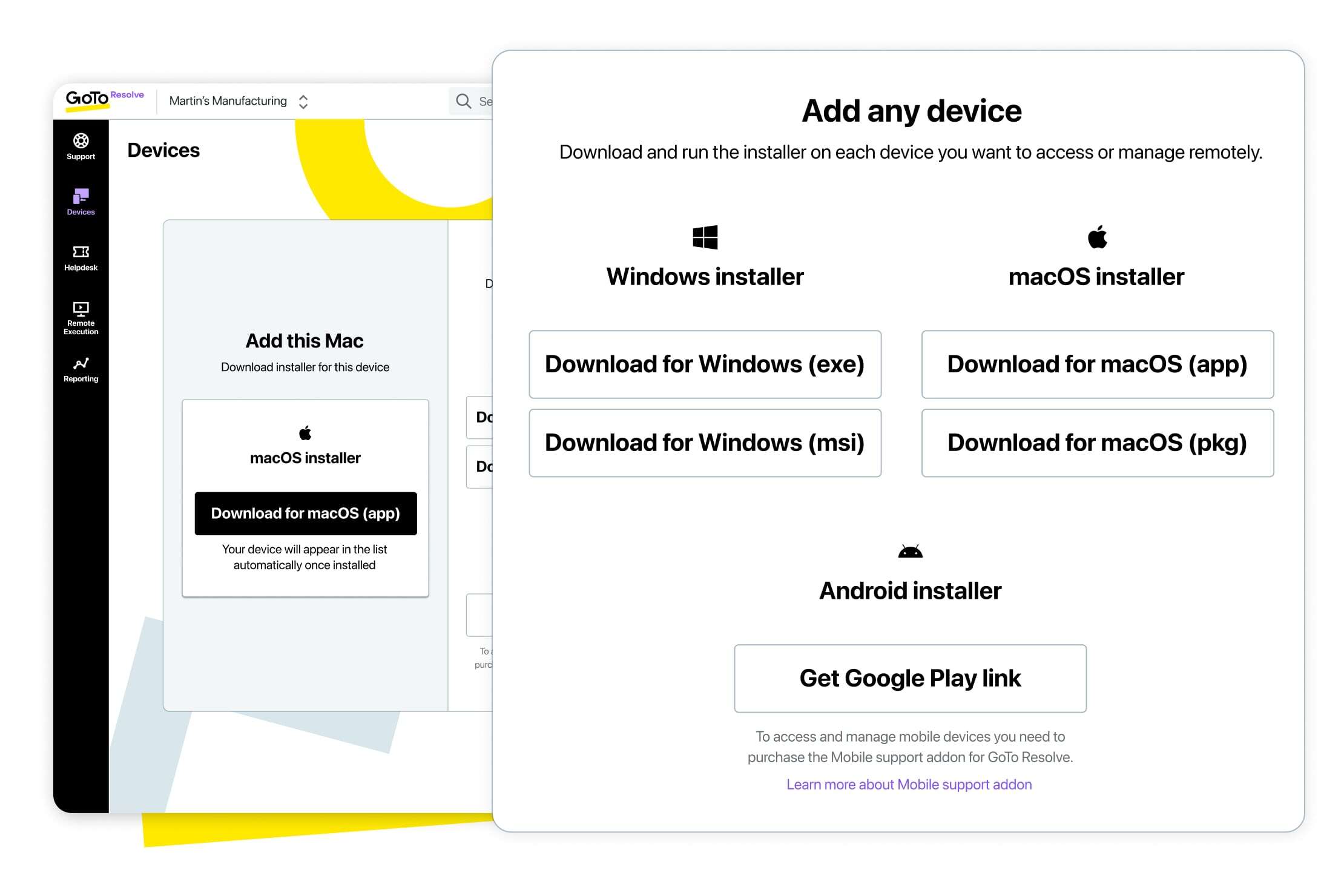 Deploy devices individually – or mass deploy across your environment. Flag or group devices for easy access. This goes for all your Windows, Mac, and (soon) Android devices.
