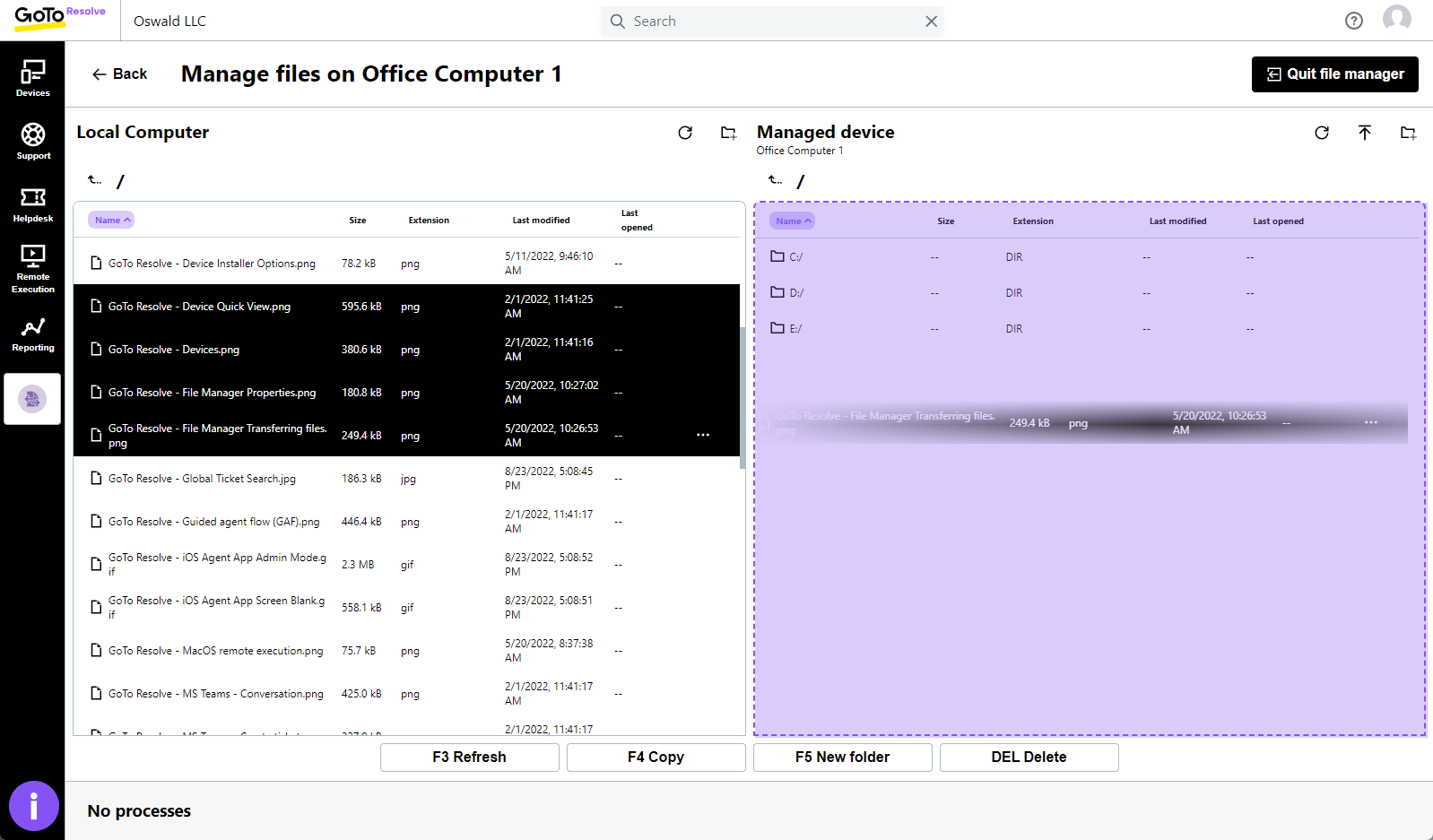Screenshot of the GoTo Resolve interface showing how you can now drag and drop files between devices.​
