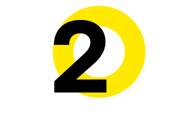 Numero due con forma astratta del colore giallo di GoTo dietro di esso.