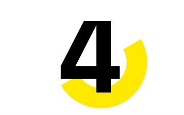 Número cuatro con una forma amarilla abstracta de GoTo detrás.