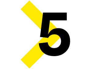 Número cinco con una forma amarilla abstracta de GoTo detrás.