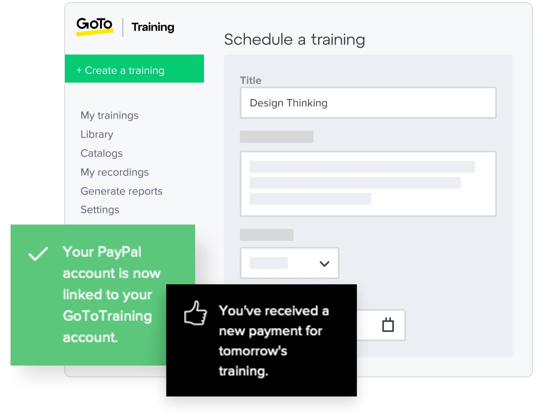 Screenshot showing how to create and set up a Training.