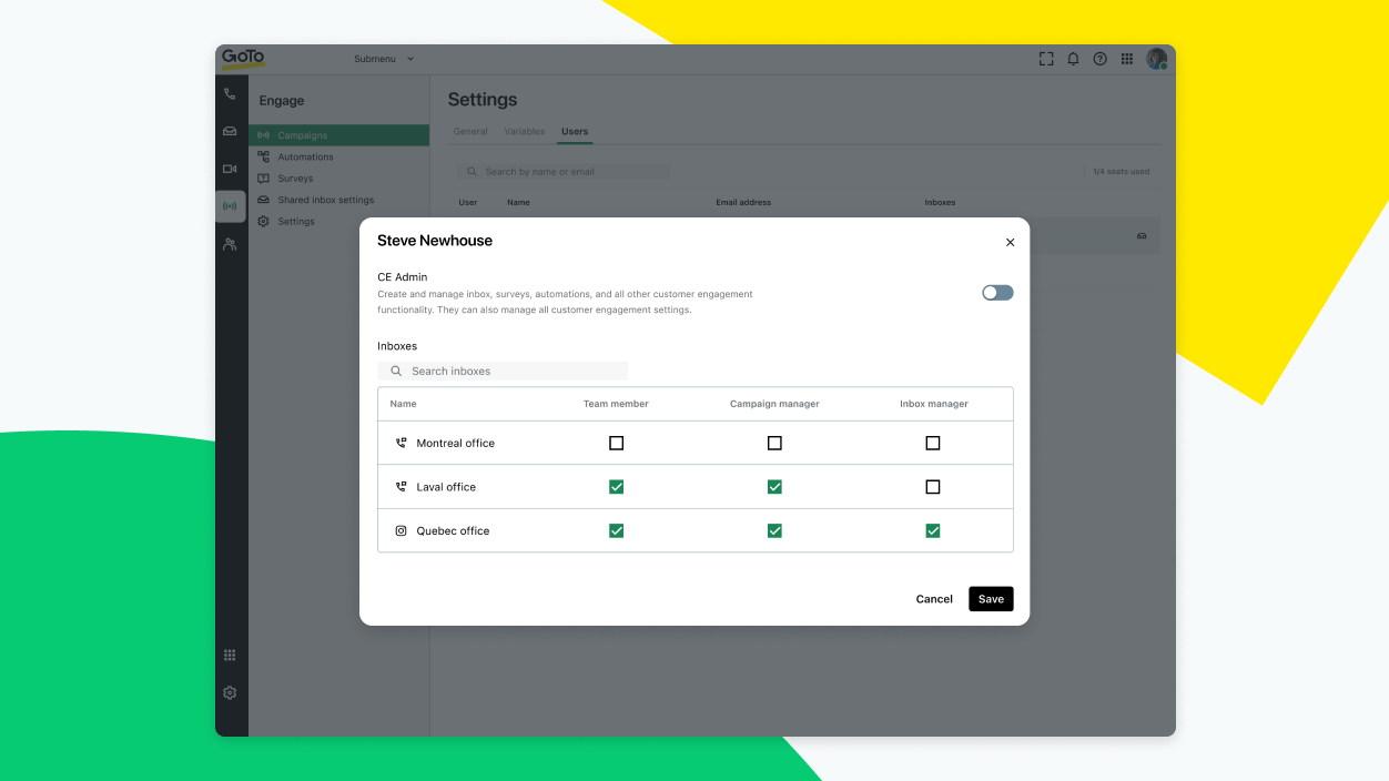 Screen pop up showing a boost collaboration and accountability with multiple shared inboxes.