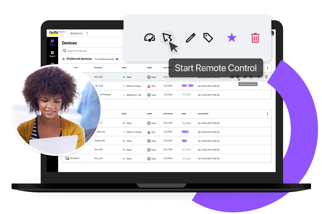 GoTo Resolve’s remote control feature interface within the desktop application.