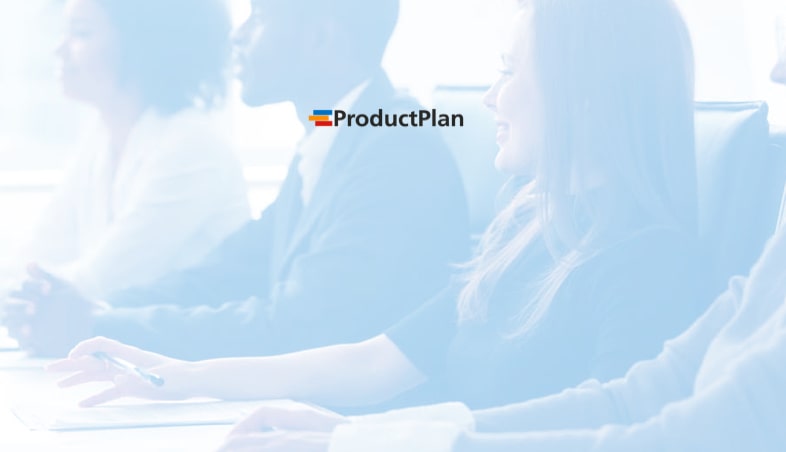 ProductPlan logo overlaid on image of professional business meeting