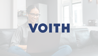 VOITH company logo overlaid on image of remote employee working from home