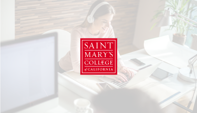 St Mary's College of California logo overlaid on image of remote worker