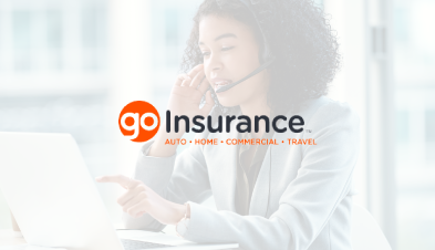 GO Insurance company logo overlaid on image of customer service rep with headset